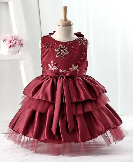 Mark & Mia Sleeveless Layered Party Dress Sequin Detail - Maroon