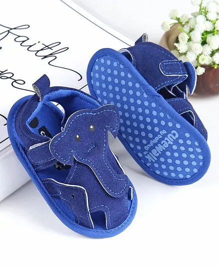 Cute Walk by Babyhug Booties Elephant Applique - Blue