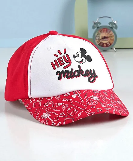 Babyhug Summer Cap Mickey Mouse Print Red - Diameter 16.5 cm
