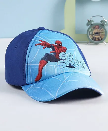 Babyhug Summer Cap Spider Man Print Blue - Circumference 52 cm