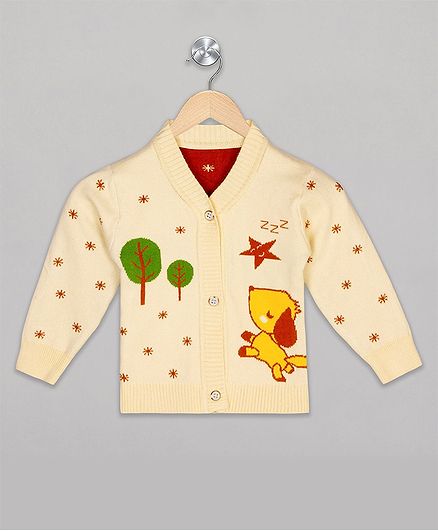 The Sandbox Clothing Co Full Sleeves Doggy Design Sweater - Cream