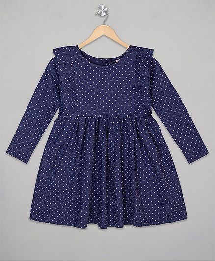 The Sandbox Clothing Co Ruffled Full Sleeves Polka Dot Print Dress - Blue
