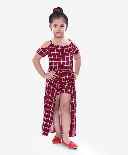 Naughty Ninos Half Sleeves Checked Maxi Jumpsuit - Maroon