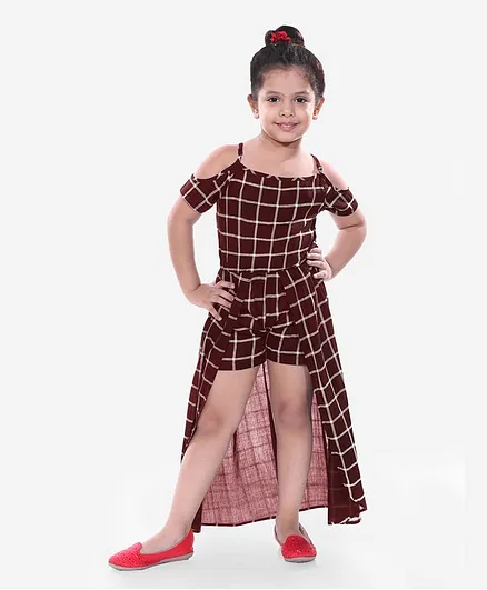 Naughty Ninos Half Sleeves Checked Maxi Jumpsuit - Brown