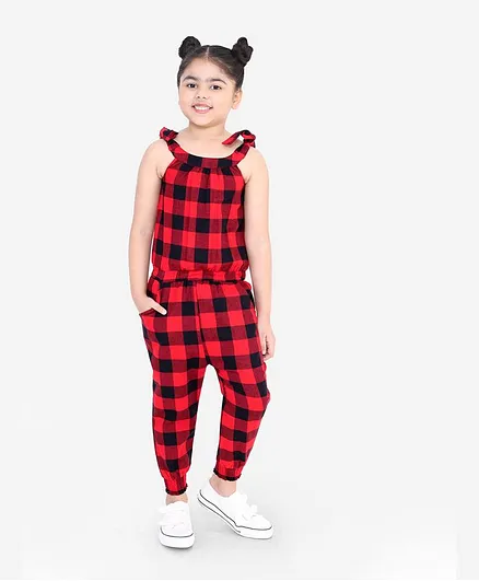 Naughty Ninos Sleeveless Checked Jumpsuit - Red
