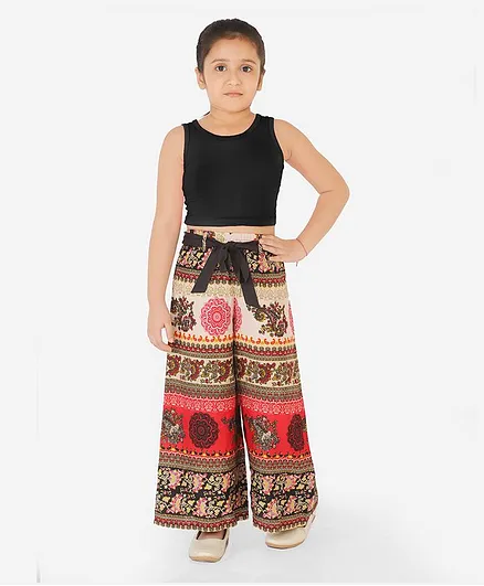 Naughty Ninos Sleeveless Top With Printed Palazzos - Black & Red
