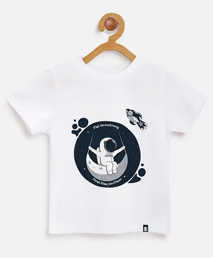 BublaBoo Half Sleeves Astronaut Print T-Shirt - White