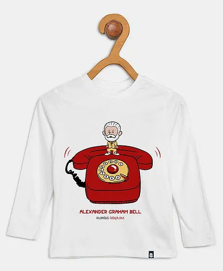 BublaBoo Full Sleeves Telephone Invention Print T-Shirt - White