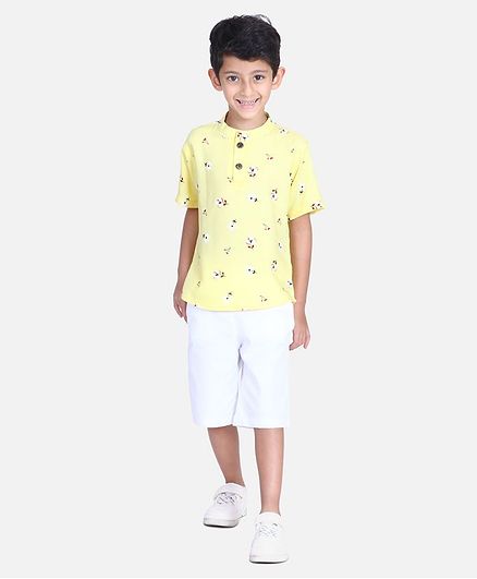 Cutiekins Floral Print Half Sleeves Shirt With Shorts - Yellow
