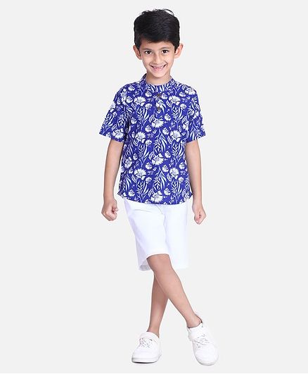 Cutiekins Floral Print Half Sleeves Shirt With Shorts - Blue