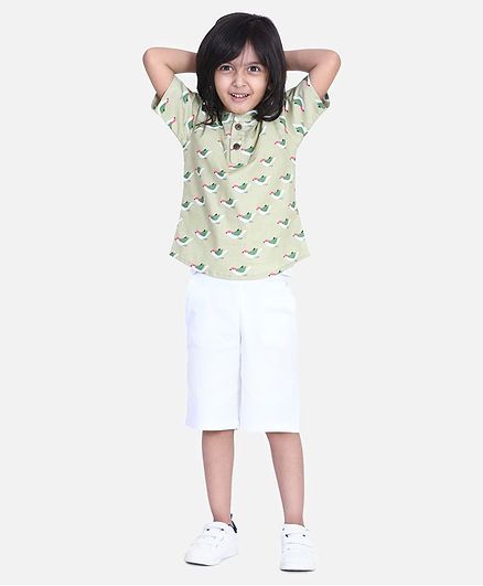 Cutiekins Sparrow Print Half Sleeves Shirt With Shorts - Green
