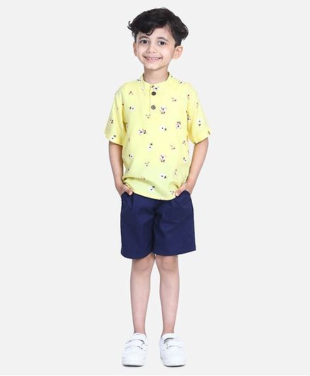 Cutiekins Floral Print Half Sleeves Shirt With Shorts - Yellow