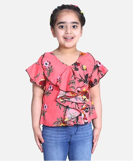 Cutiekins Half Sleeves Floral Print Top - Pink