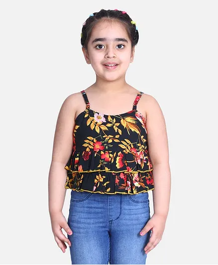 Cutiekins Sleeveless Floral Print Top - Black