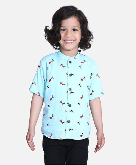 Cutiekins Half Sleeves Tulip Flower Printed Shirt - Blue
