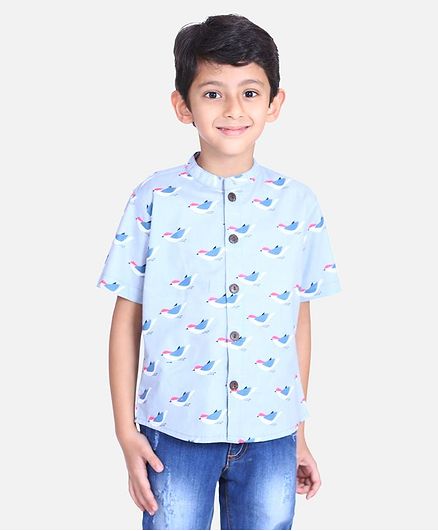 Cutiekins Half Sleeves Sparrow Printed Shirt - Light Blue