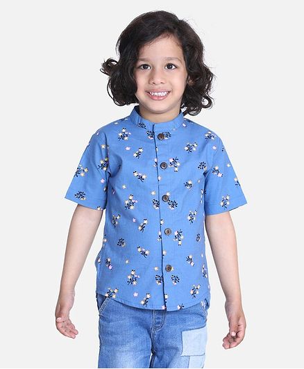 Cutiekins Half Sleeves Floral Print Shirt - Blue