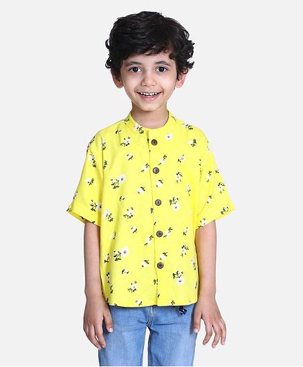 Cutiekins Half Sleeves Floral Print Shirt - Yellow