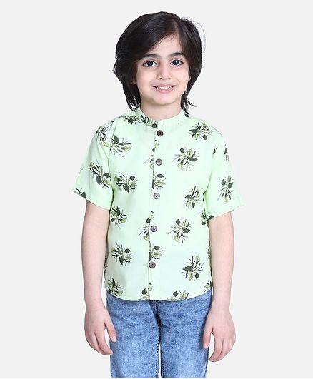 Cutiekins Half Sleeves Floral Print Shirt - Light Green