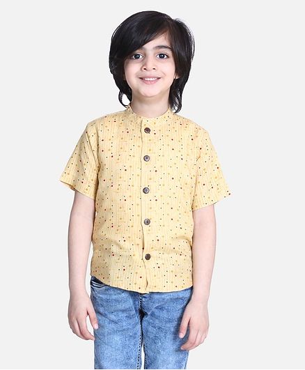 Cutiekins Half Sleeves Striped & Dot Printed Shirt - Beige