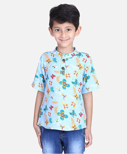 Cutiekins Half Sleeves Floral & Butterfly Print T - Shirt - Sky Blue