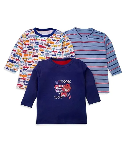 Kidi Wav Pack Of 3 Full Sleeves Cars Print Tees - Navy Blue