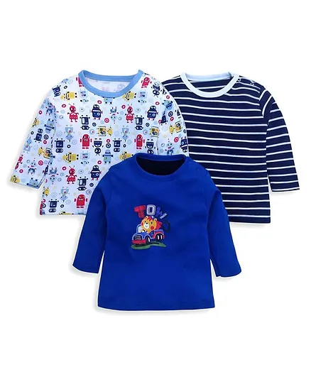 Kidi Wav Pack Of 3 Full Sleeves Robot Print Tees - Royal Blue