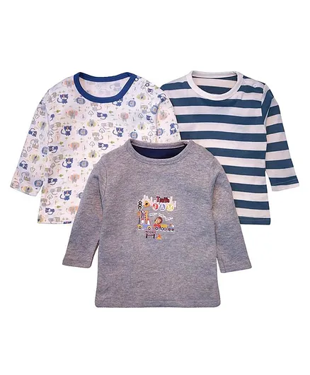 Kidi Wav Pack Of 3 Full Sleeves Animals Print Tees - Grey