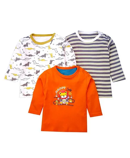 Kidi Wav Pack Of 3 Full Sleeves Dinosaur Print Tees - Multi Colour