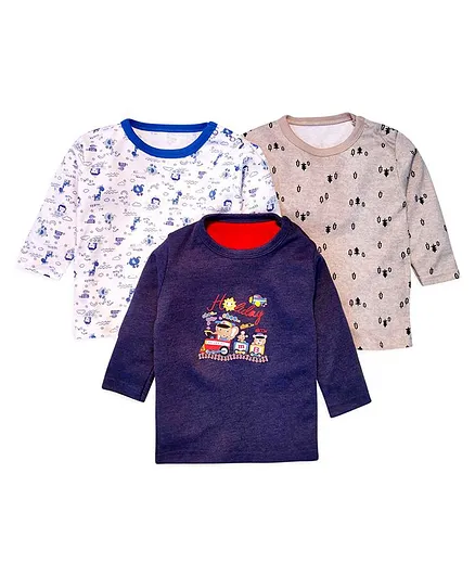 Kidi Wav Animals Print Full Sleeves Pack Of 3 Tee - Multi Color