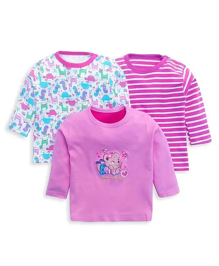 Kidi Wav Baby Dinosaur Print Full Sleeves Pack Of 3 Tee - Pink