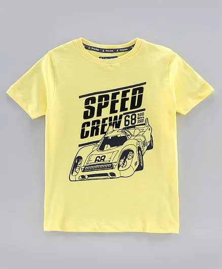 Pine Kids Half Sleeves Tee Racer Car Print - Yellow