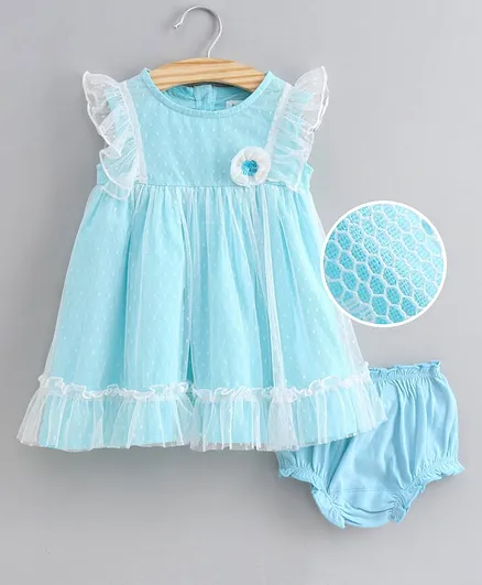 Babyoye Frill Sleeves Frock with Bloomer - Blue