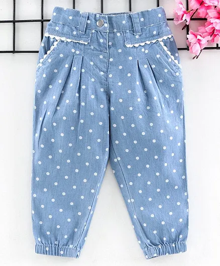 Babyoye Full Length Pant Polka Dot Print - Light Blue