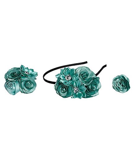 PinkChick Floral Hairband Bracelet & Ring Set - Aqua