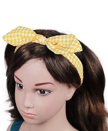 Arendelle Checked Rabbit Ear Knot Headband - Yellow