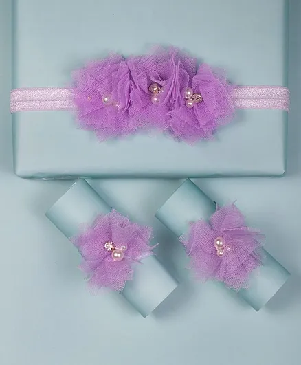 Arendelle Floral Headband And Bare Foot Sandals Set - Purple