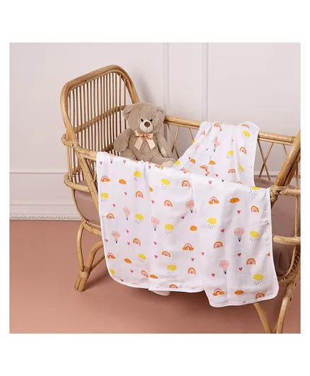 Kicks & Crawl Baby Blanket Pink Rainbows Print - White