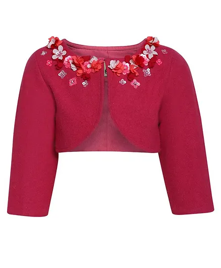 A Little Fable Full Sleeves Flower Embellished Shrug - Pink
