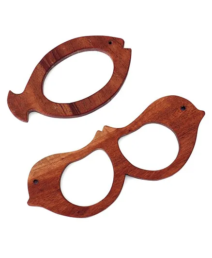 Woods for Dudes Wooden Teether Goggle And Fish Shape Pack of 2 - Brown