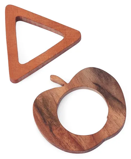 Woods for Dudes Apple & Triangle Shaped Neem Wood Teether Pack of 2 - Brown