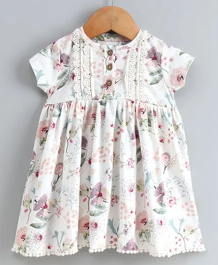 JusCubs Short Sleeves All Over Floral Print Dress - White