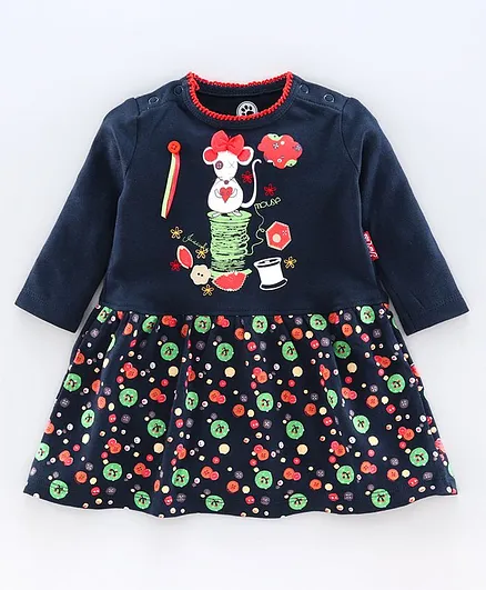 JusCubs Full Sleeves Mice Print Dress - Navy Blue