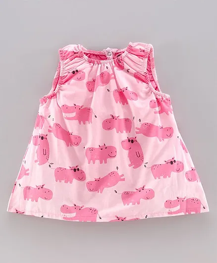 JusCubs Sleeveless Hippo Print Onesie - Pink