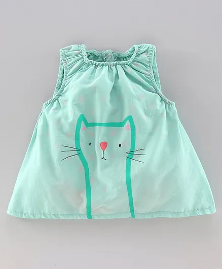 JusCubs Sleeveless Cat Print Onesie - Green