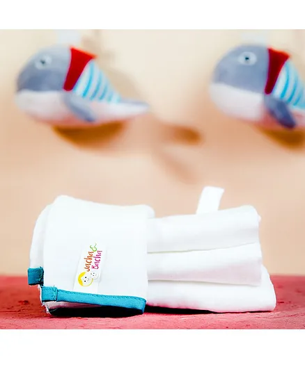 IVEI Jacha & Bacha Pure Soft Cotton Burp Cloths Set of 4 - Blue