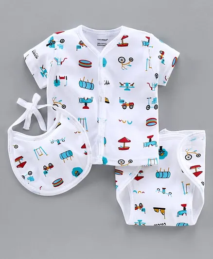 Cucumber Sleeveless Vest Set Vehicle Print - White