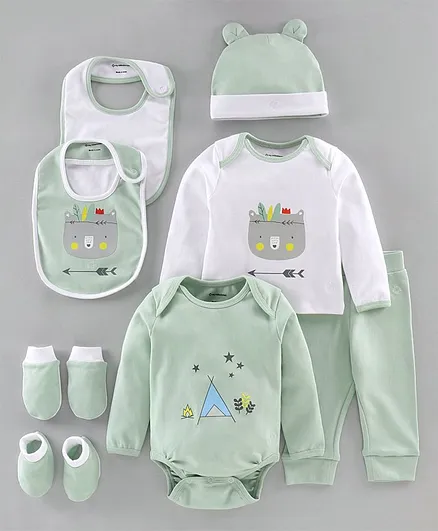 My Milestones Cotton Printed Baby Clothing Gift Set Set of 8 - Green