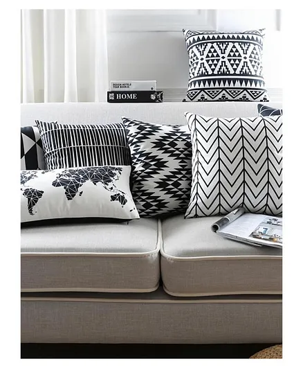 Elementary Premium Cotton Abstract Theme Cushion Covers Pack of 6 - Black White