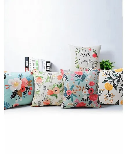 Elementary Fine Polyester Floral Cushion Covers Pack of 5 - Multicolor